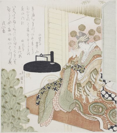 花魁坐在灯笼旁的阳台上 作者 东东屋北海