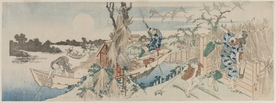 有渡船、大雁和满月的风景，19世纪30年代初。 作者 东东屋北海