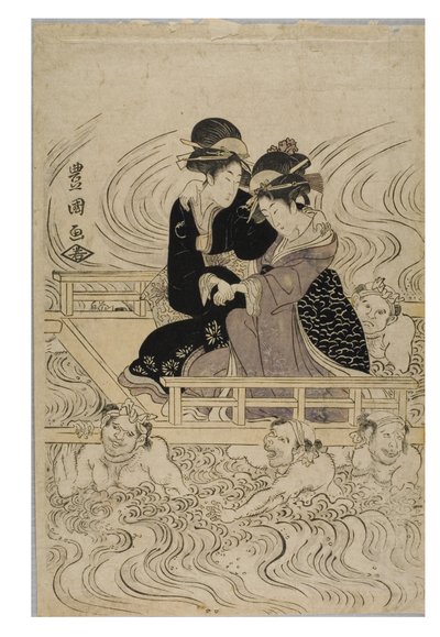 在波涛汹涌的河流中渡过的宫女队伍 作者 歌川丰国