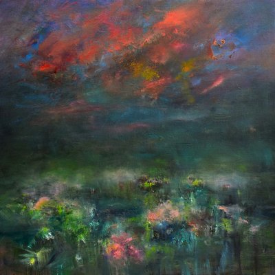 诱人的夜幕降临，2019（油画板） 作者 特蕾西·兰布罗斯