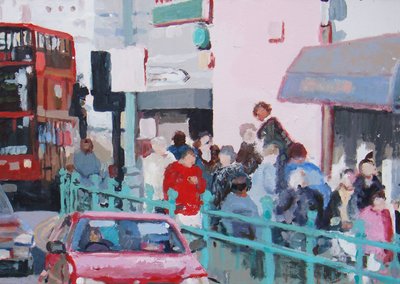 拥挤的人行道，2007 年（布面油画） 作者 特雷弗·伯吉斯