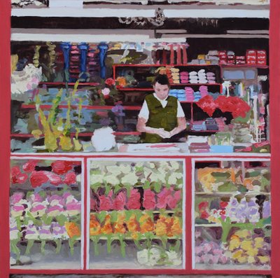 花摊（哥伦比亚波哥大），2016（木板油画） 作者 特雷弗·伯吉斯