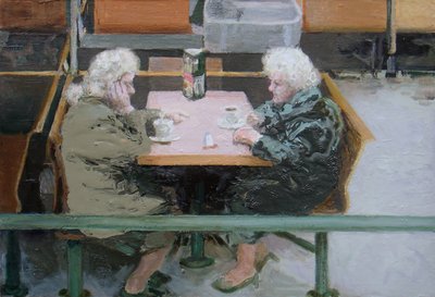 喝杯茶，2010 年（木板油画） 作者 特雷弗·伯吉斯