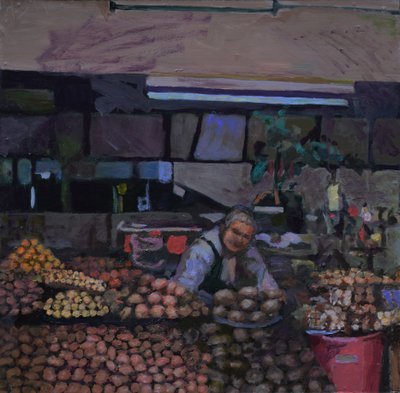 马铃薯摊（厄瓜多尔基多），2015年（木板油画） 作者 特雷弗·伯吉斯