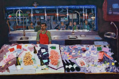 海鲜柜台（巴黎），2016（木板油画） 作者 特雷弗·伯吉斯