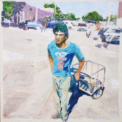 电车男（阿根廷圣胡安），2014 年（木板油画） 作者 特雷弗·伯吉斯