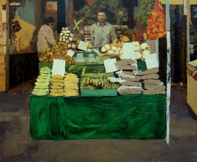 蔬菜摊（伦敦德普福德），2009 年（木板油画） 作者 特雷弗·伯吉斯