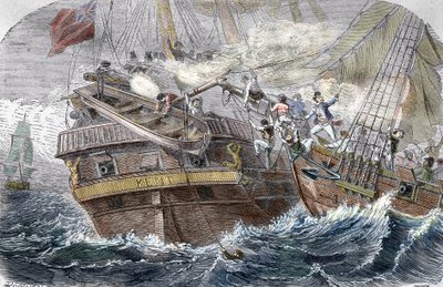 1800年10月7日在孟加拉湾，法国私掠船罗伯特-苏尔库夫（1773-1827）在 "信心 "号上 "捕获肯特号""（1800年10月7日，法国信心号（罗伯特-苏尔库夫）和肯特号在孟加拉湾的战斗） 作者 特里雄（之后）