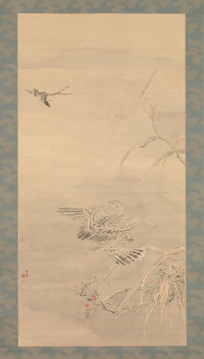 鹰抓着一只小鸟，19世纪。 作者 椿金山