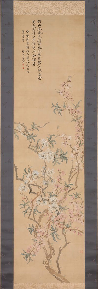 红色和白色的桃花，1843年。 作者 椿金山