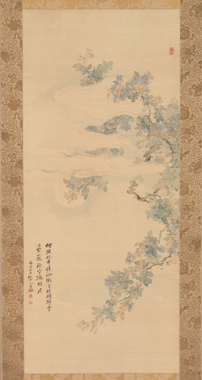 爬在紫薇树枝上的小鸟，19世纪。 作者 椿金山