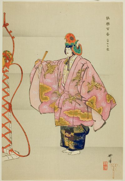 富士太鼓，选自 "百戏（Nogaku hyakuban）"系列 作者 月冈工业