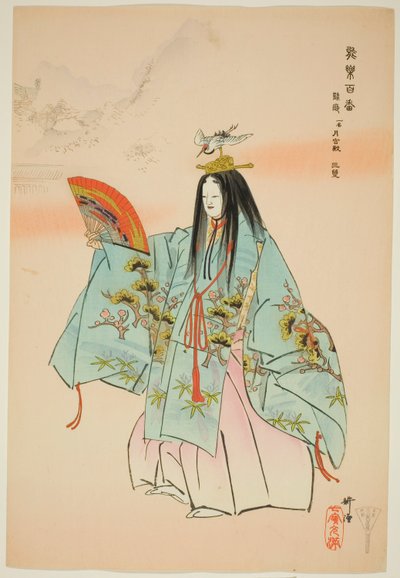 鹤龟，选自 "百无剧（Nogaku hyakuban）"系列 作者 月冈工业
