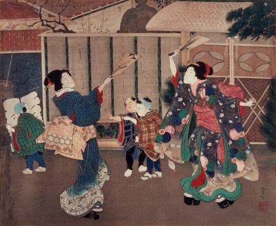 1月：庆祝新的一年，1860年代（丝绸上的墨水和颜色） 作者 月冈义俊