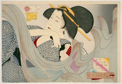 寻找烟雾.Kyowa时代的家庭主妇Kemuso Kyowa nenkan naishitsu no fuzoku，1880（woodblock print） 作者 Tsukioka Yoshitoshi