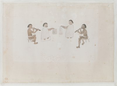 添加 MS 15508 f.11 塔希提岛音乐家，1770 年 6 月（纸上水彩） 作者 图帕亚图帕亚