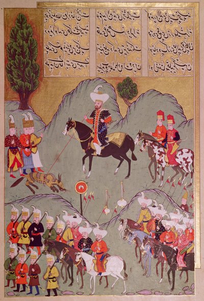 苏丹穆拉德一世（约 1326-1389 年）狩猎一只狼，选自《Hunernama》（Mss Hazine. 1524 f.83v) 作者 土耳其语学校