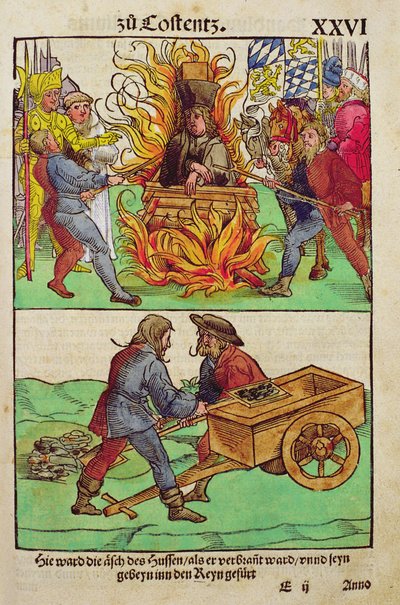 Jan Chus或他的一位神父在康斯坦茨理事会执行，来自&39;Chronik des Konzils von Konstanz&39; 作者 乌尔里希·冯·里森塔尔
