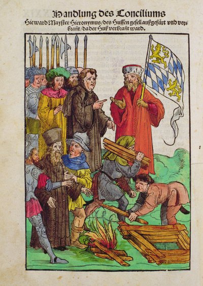 Jan Chus或他的一位神父在康斯坦茨会议中执行，来自&39;Chronik des Konzils von Konstanz&39; 作者 乌尔里希·冯·里森塔尔