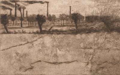 有工业植物的风景，1909年。 作者 翁贝托·博西奥尼（Umberto Boccioni）