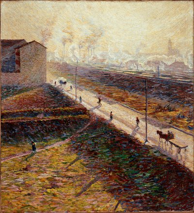 早晨或 "清晨的郊区道路" 绘画：Umberto Boccioni (1882-1916) 1909年 太阳。60x55厘米 私人收藏 作者 翁贝托·博西奥尼（Umberto Boccioni）