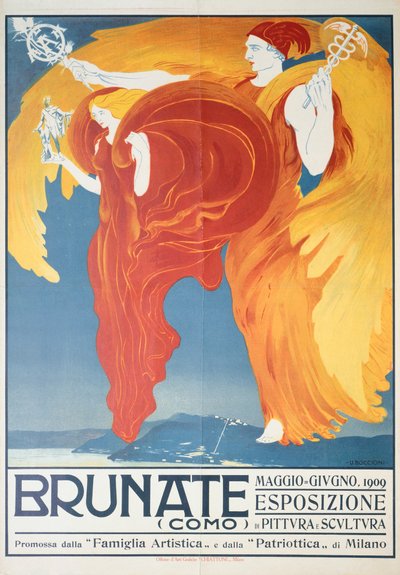 翁贝托·博乔尼（Umberto Boccioni，1882-1916 年）在布鲁纳特的绘画和雕塑展览海报，彩色石版画，70x50 厘米 作者 翁贝托·博西奥尼（Umberto Boccioni）