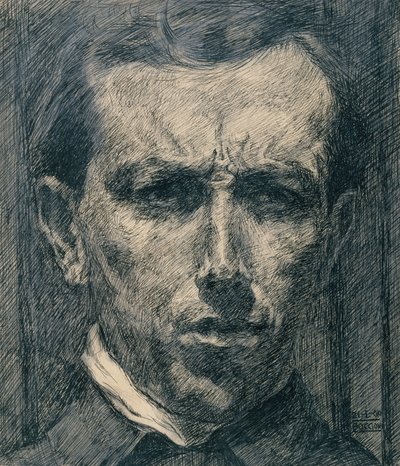 自画像，1910年（墨水，水洗和纸上石墨） 作者 翁贝托·博西奥尼（Umberto Boccioni）