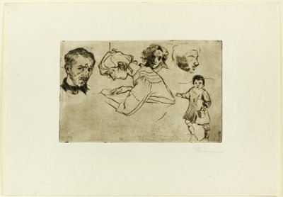 四个头像和一个孩子的素描 作者 翁贝托·博西奥尼（Umberto Boccioni）