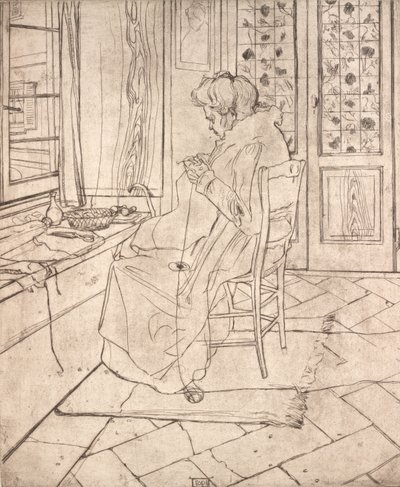 艺术家的母亲在钩织，1907年。 作者 翁贝托·博西奥尼（Umberto Boccioni）