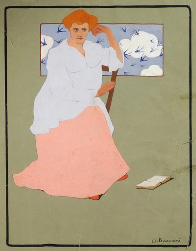 窗前的女人（春天），约1908年，翁贝托-博乔尼（1882-1916），钢笔画在纸板上，37x29厘米 作者 翁贝托·博西奥尼（Umberto Boccioni）