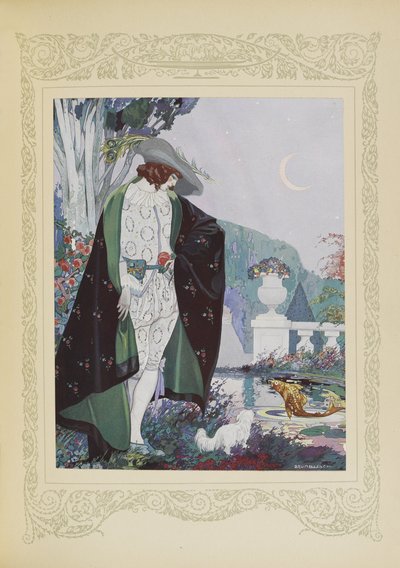 他看到了一条金色的大鲤鱼，插图选自《Contes du Temps Jadis》，即《过去时代的故事》，第 14 页 作者 翁贝托·布鲁内莱斯基