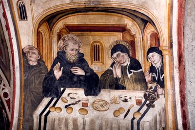 St. Benedict 和 St. Scholastica 之间的最后对话，翁布里亚学校 作者 翁布里亚学校