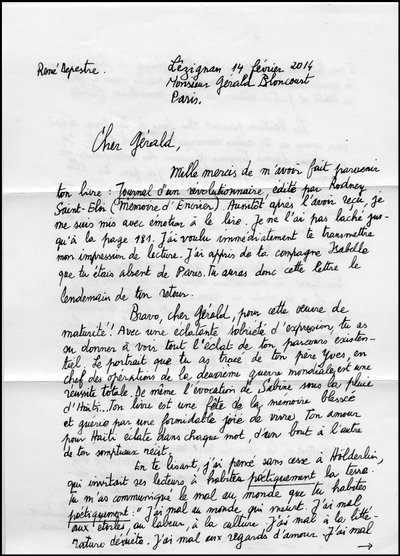 16534N LETTERS FROM RENE DEPESTRE A PAGE 1 ABOUT HIS BOOK JOURNAL D UN REVOLUTIONAIRE 2014? 作者 不明
