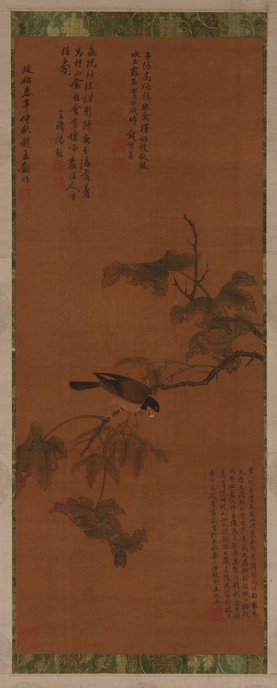 树叶上的鸟，明代，16-17世纪。 作者 不明