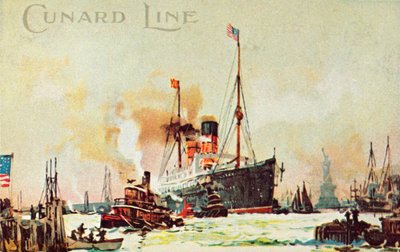 cunard远洋班轮进入c 1900，美国纽约北河。 作者 不明