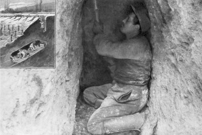 1915年，法国，一位法国工兵开凿一条隧道，将地雷放到敌人的防线下 作者 不明