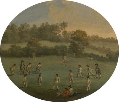 一场板球比赛 1790年至1790年期间，在玛丽伯恩田野（现在的摄政公园）的皇家学院俱乐部。 作者 不明