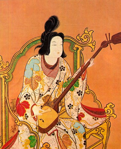 一个弹奏三味线的女孩，17世纪下半叶。   作者 不明