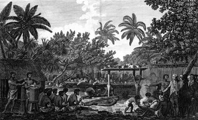 库克船长在场的情况下，在Otaheite的Morai中进行的人类牺牲，c1773 作者 不明