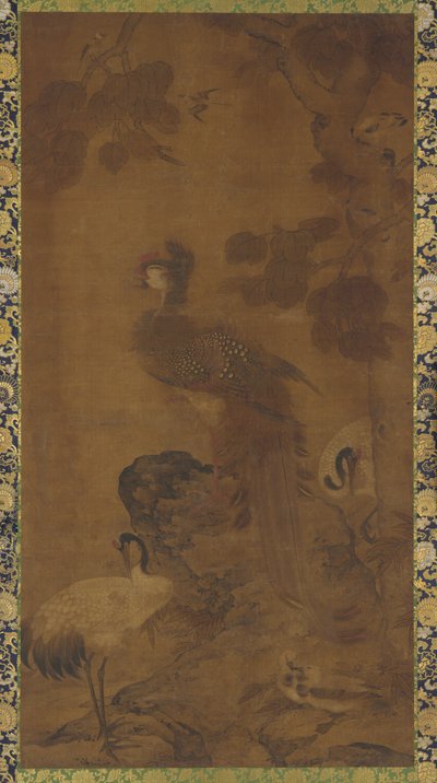 树下的凤凰和两只仙鹤，明代，16-17世纪。 作者 不明