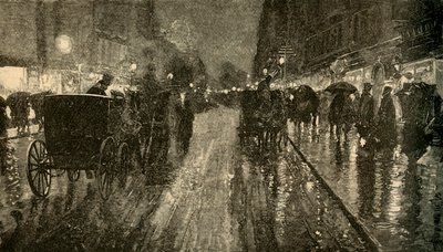 雨夜。 -1882年电力照明的街道。 作者 不明