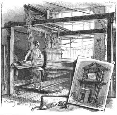 1884年，一名Spitalfields丝织工在他的手织机上 作者 不明