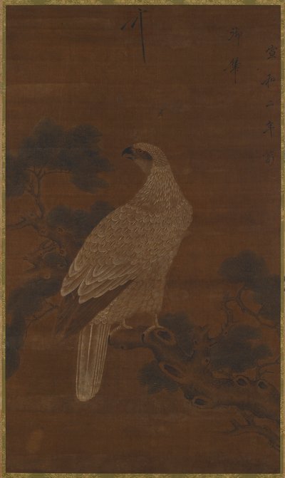 松枝上的白鹰，明或清代，17世纪。 作者 不明