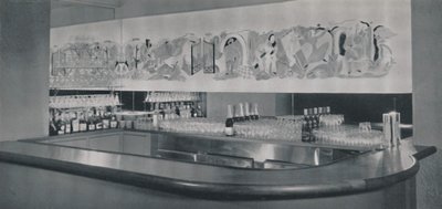 1942年，蒙特利尔伯克利酒店（Berkeley Hotel），一张雕刻和珐琅油毡的鸡尾酒酒吧壁画 作者 不明