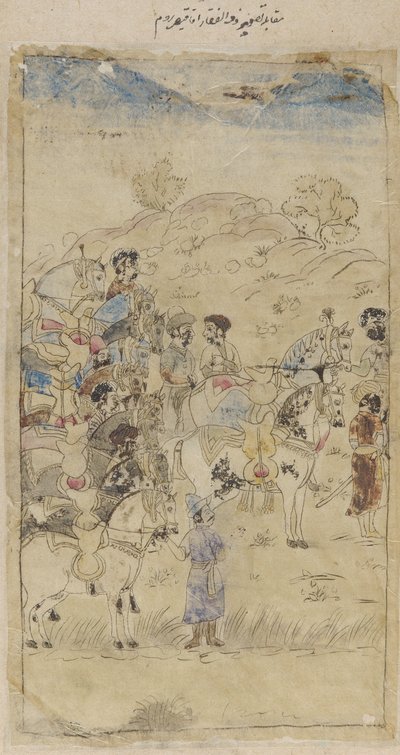 一群人和马，19世纪初。 作者 不明