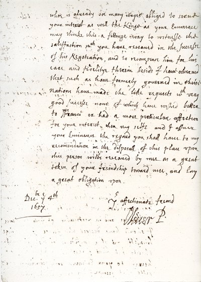 奥利弗·克伦威尔（Oliver Cromwell）1657年12月4日给马萨林枢机的信 作者 Unbekannt