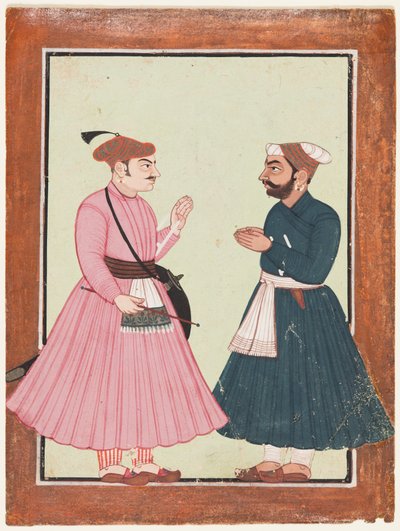 一个贵族，可能是拉贾·高尔森（Raja Gaur Sen），也收到另一个贵族，c。 1700-20。 作者 不明