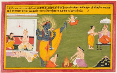页面上的罗摩衍那：Vamana头像的Vishnu Trivikrama，c。 1710。 作者 不明