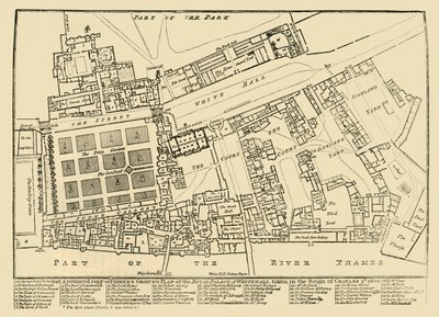 《白厅皇家宫殿渔人地面计划》的简化副本，1680年，1881年。 作者 不明