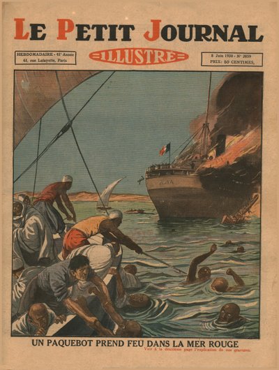 1930年，一艘船在红海着火。 作者 不明